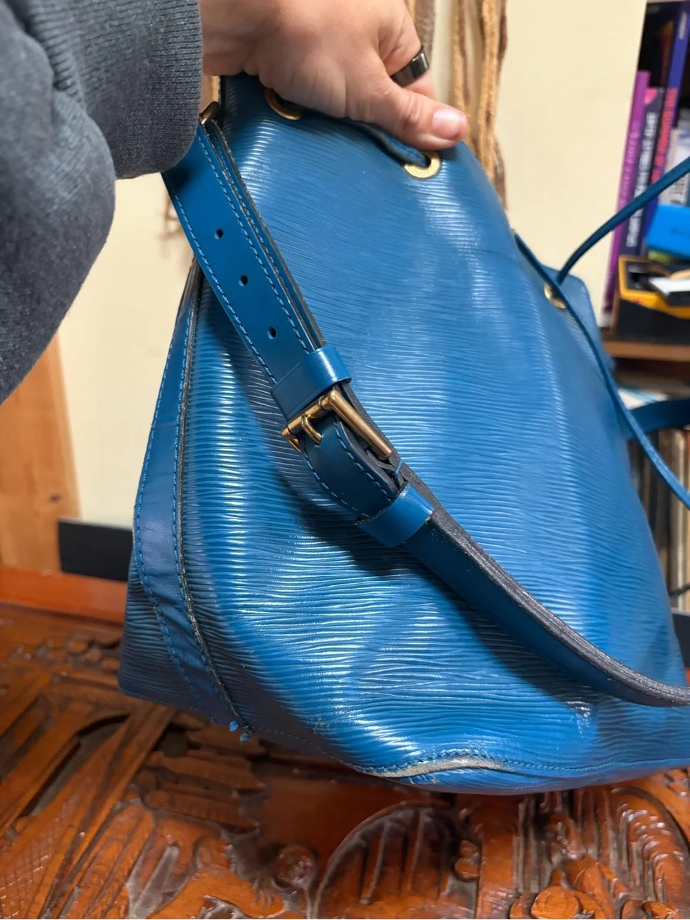 Louis Vuitton Blue Epi Petit Noe Drawstring Shoulder Bag